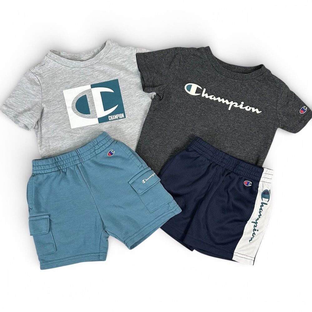 Champion Toddler Boy 4pc Set T-Shirts and Shorts Blue Grey Charcoal Size 2T